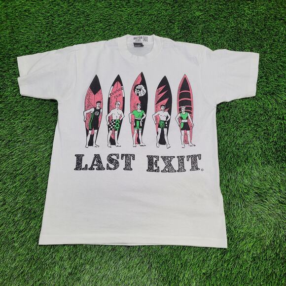Vintage 80s Last-Exit Surfer Shirt XL 21x27 Summer-Fun Crop USA - Picture 1 of 15